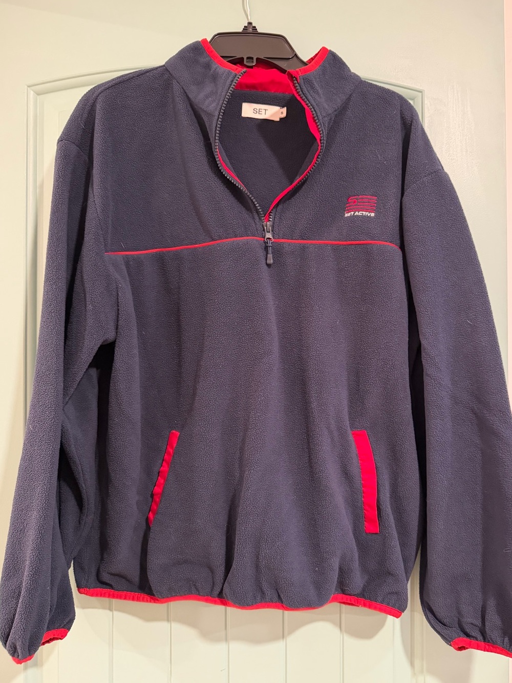 SET Active Sail Navy Microfleece Flag Half-Zip Pullover with Red Trim - Picture 2 of 4